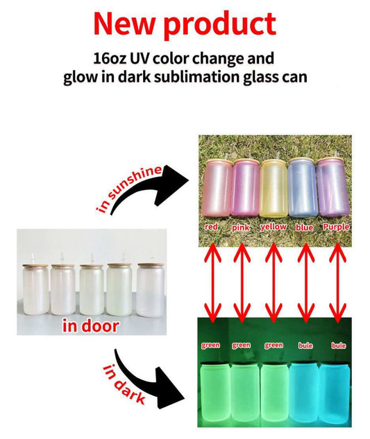 5X Sublimation UV Colour changing Glow in the dark Libbey Glass
